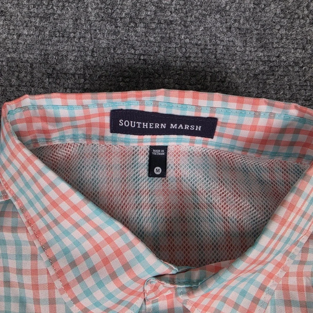 Southern Marsh‎ Harbor Cay Shirt Mens M Melon Teal Drake Grid Fieldtec NWT